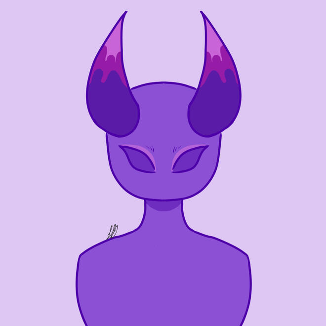 A digital drawing of a purple character with gradient horns.